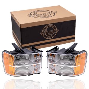 Brock Replacement Driver and Passenger Side Halogen Combination Headlight Assemblies Compatible with 2007-2013 Sierra 1500/Sierra Denali 1500 07-14 Sierra 2500/3500/Sierra Denali 2500/3500